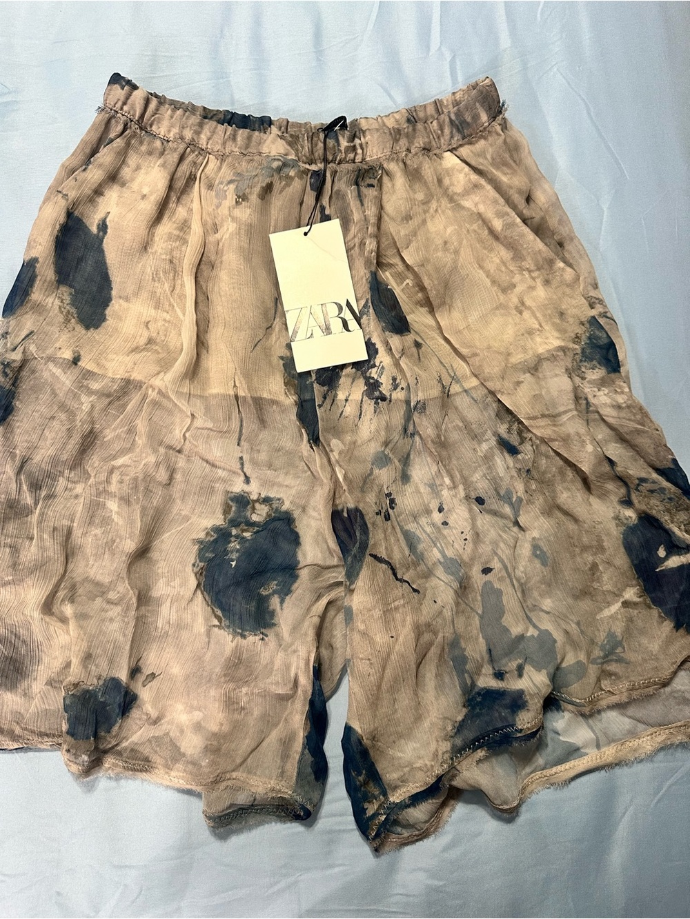 Zara Beige Navy Abstract Floral Bermuda Shorts XS NWT